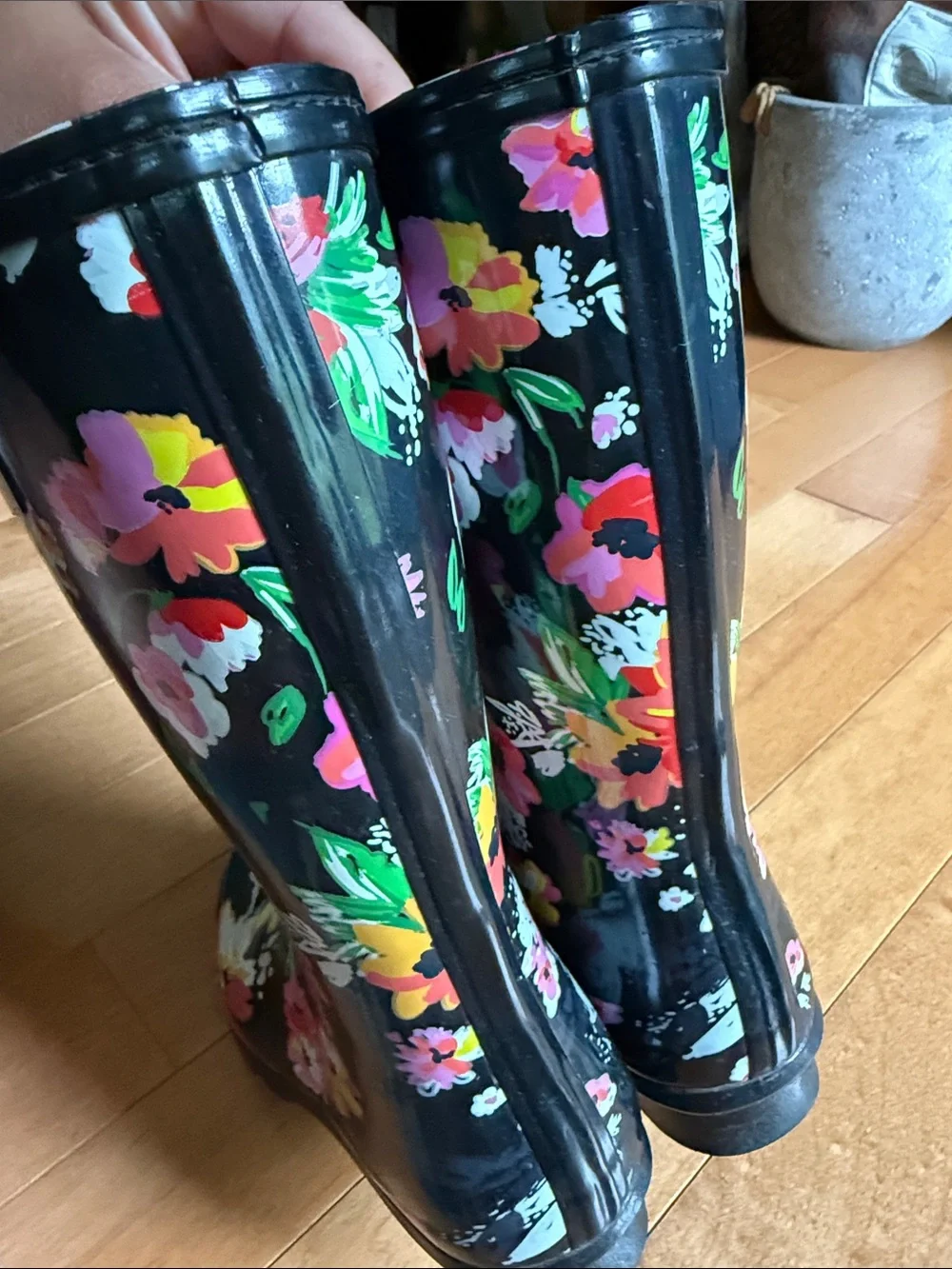 Roma Black Floral Women's Rain Boots